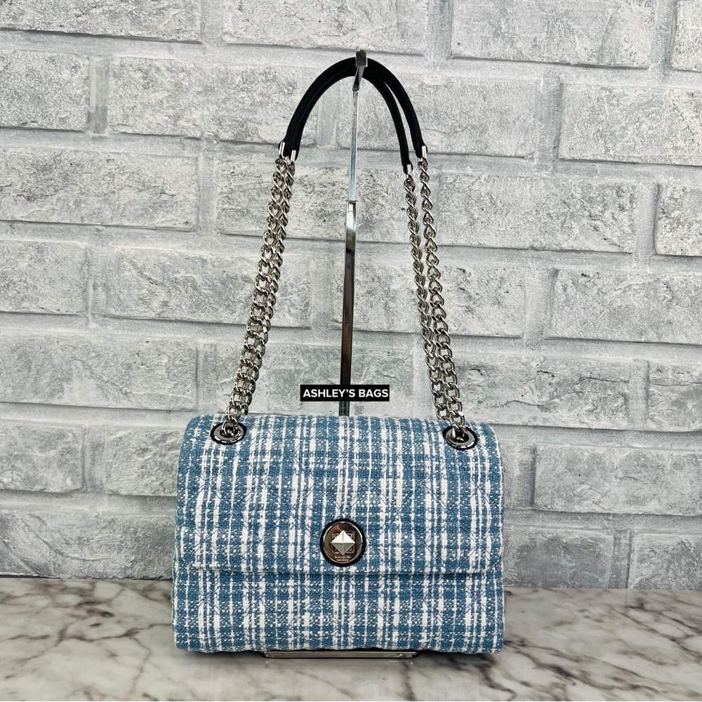Kate Spade Natalia Denim Tweed Medium Flap Chain Shoulder Bag Crossbody - Picture 2 of 9